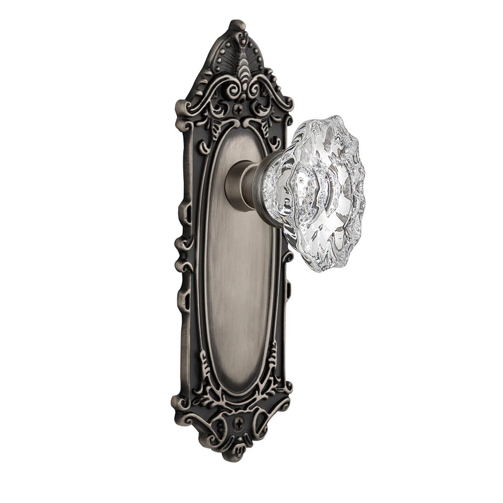 Nostalgic Warehouse VICCHA Full Passage Set Without Keyhole Victorian Plate with Chateau Knob in Antique Pewter